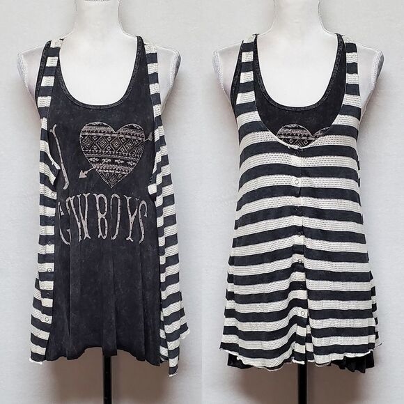 T-PARTY Stone Wash Black Bling I Love  Cowboys Striped Eyelet Mini Dress/Top Set - Picture 1 of 16